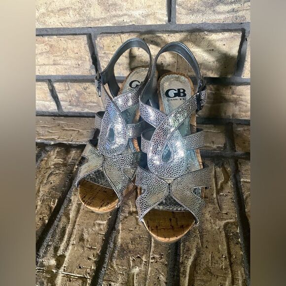 Silver shiney snake skin Gianni bini wedges - Picture 1 of 8